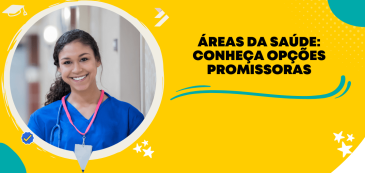 Arte de capa apresenta profissional de saúde e o título Áreas da Saúde: Conheça Opções Promissoras em destaque