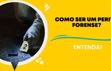 Profissional forense coletando evidência em cena do crime com destaque para o termo como ser um perito forense no contexto investigativo.