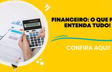 Banner ilustrativo com calculadora e gráficos financeiros explicando financeiro o que faz em empresas.